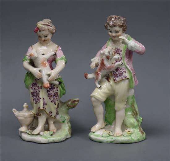 A pair of Derby groups of a boy and a girl, c.1770, 13 and 12cm